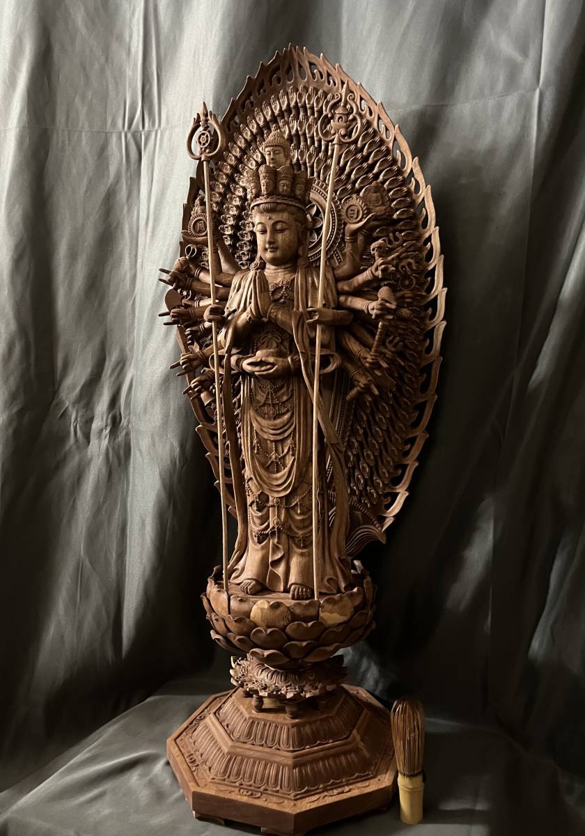 特大型高80cm 仏教工芸品 総楠製 井波彫刻 極上彫 木彫仏像 千手観音