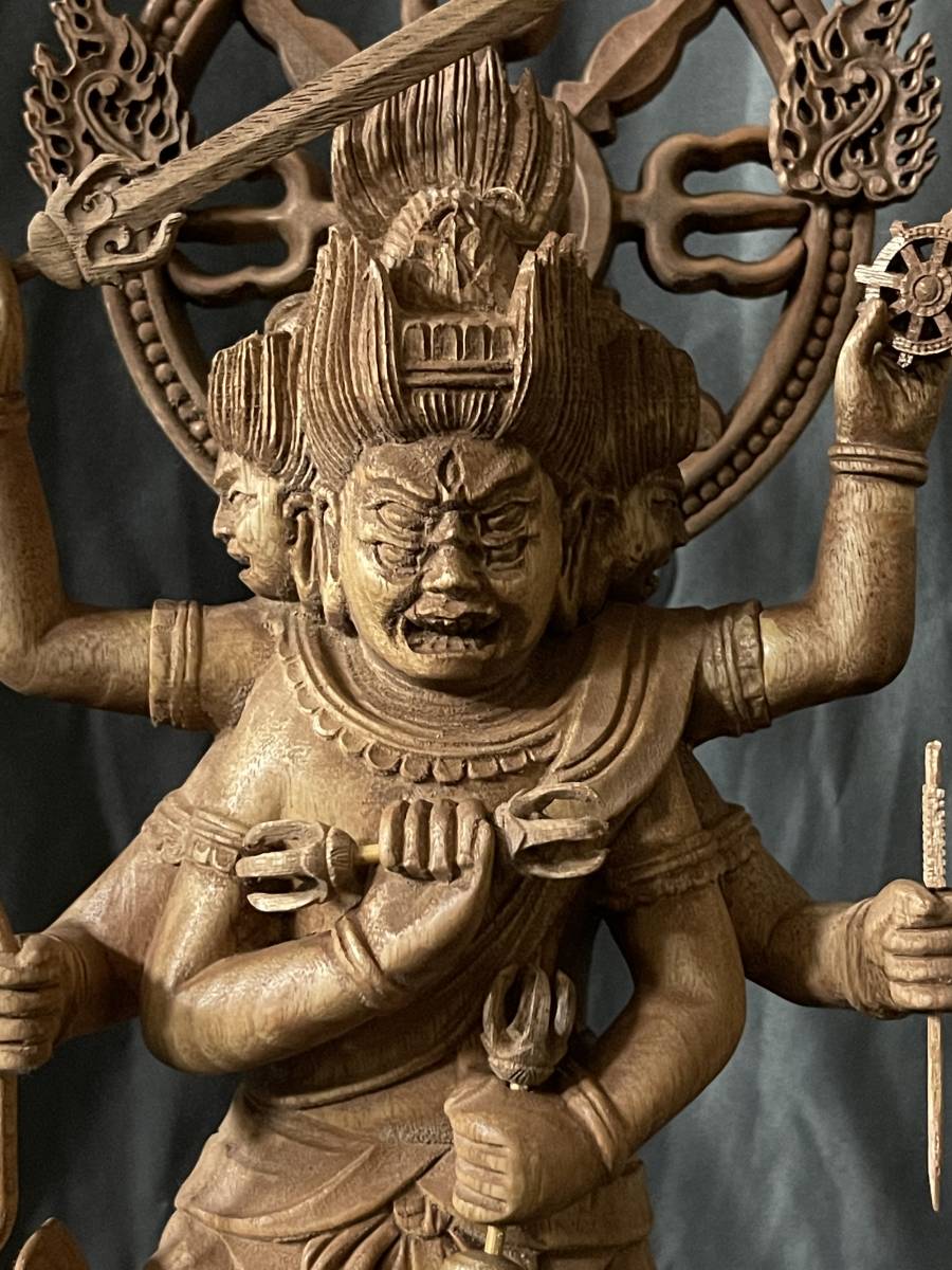 大型 高50cm 井波彫刻 仏教工芸品 総楠製 極上彫 木彫仏像 金剛夜叉