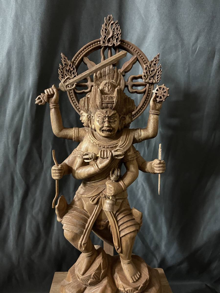 大型 高50cm 井波彫刻 仏教工芸品 総楠製 極上彫 木彫仏像 金剛夜叉