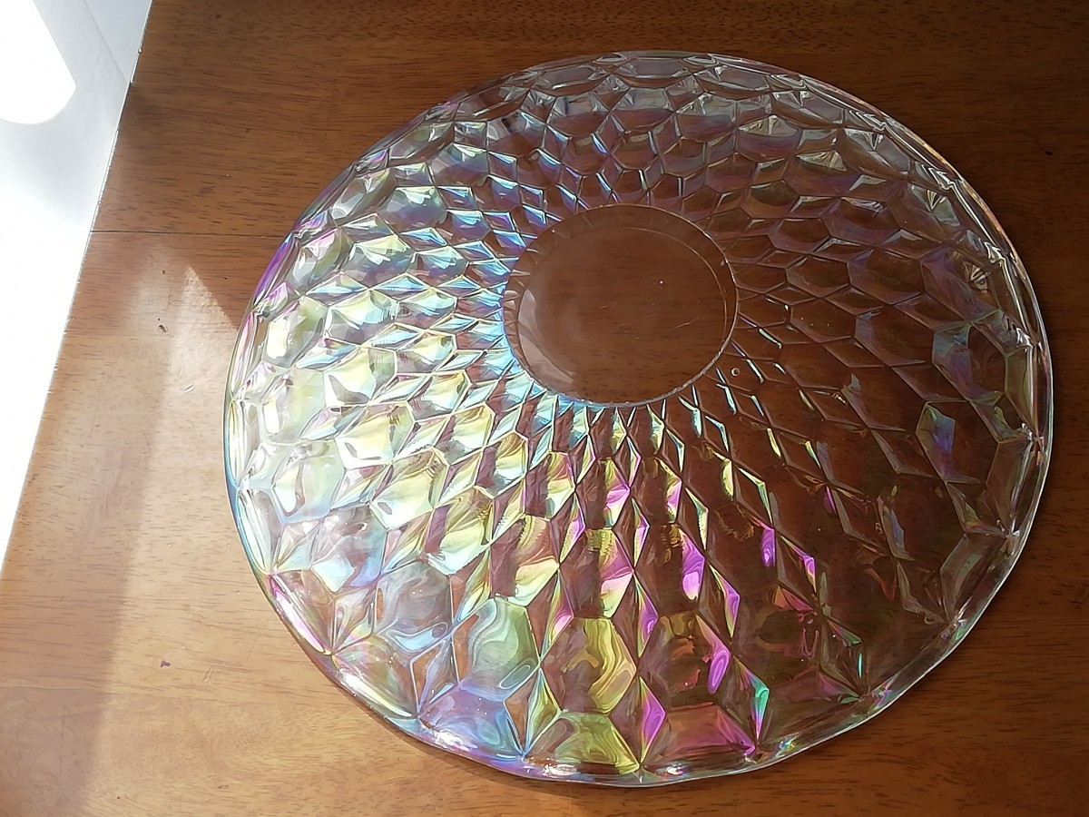 虹色 ガラス プレート 約29cm オーロラ パール 昭和レトロ アンティーク Rainbow glass dish antique 送料込み