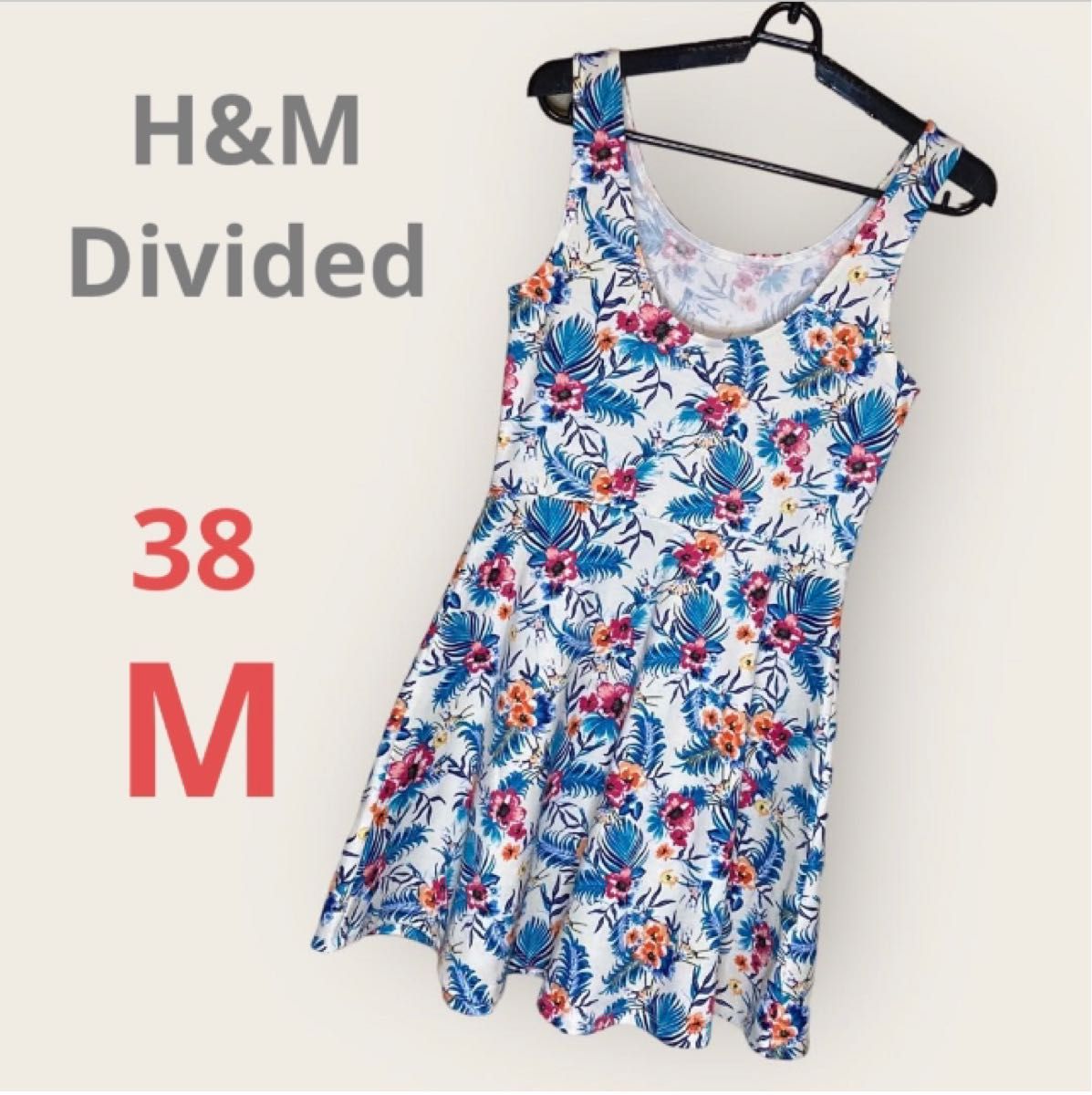 H&M Divided　ひざ丈ワンピース　ノースリーブ 袖なし　花柄　38　M　ミニワンピース