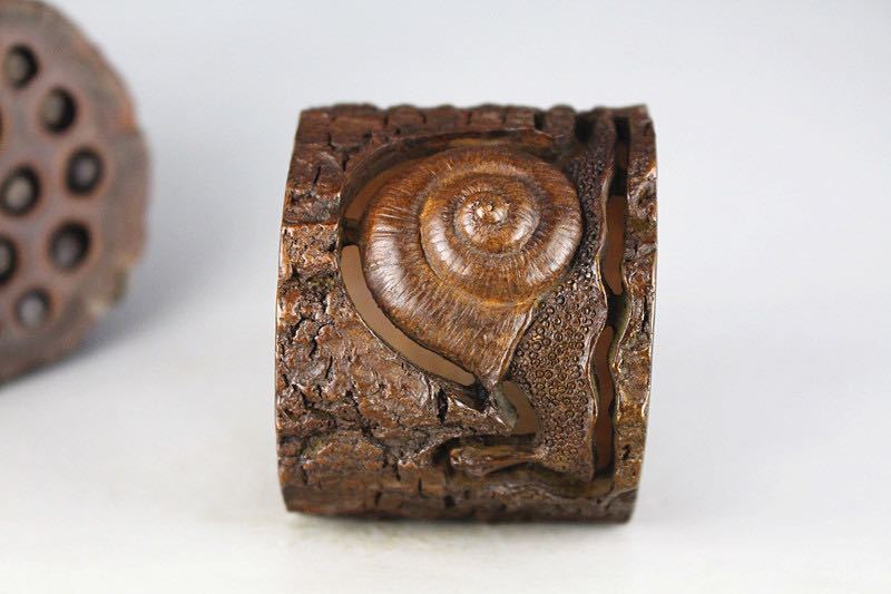 極美古銅煎茶道具 質感 細工カタツムリ木幹銅盖置_画像8