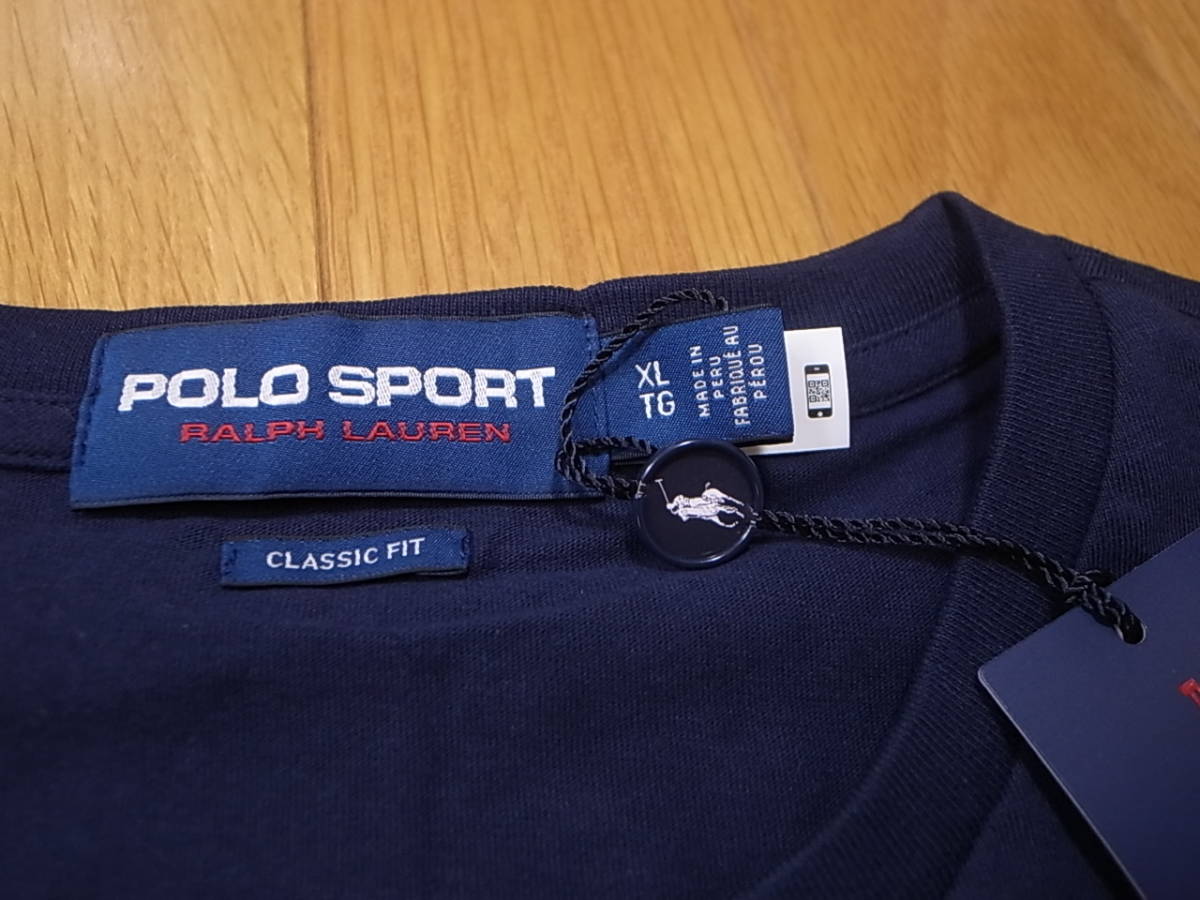 【送料無料 即決】POLO SPORT RALPH LAUREN 復刻 ポロスポーツ ラルフローレン LOGOロゴ USAアメリカ星条旗 TシャツTee ネイビー紺 XL 新品_画像4