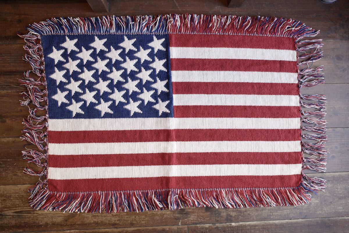 新品　USA FLAG ラグマット　玄関　アメリカ　星条旗　コットン100% インテリア　フリンジ　アメリカンハウス_画像3