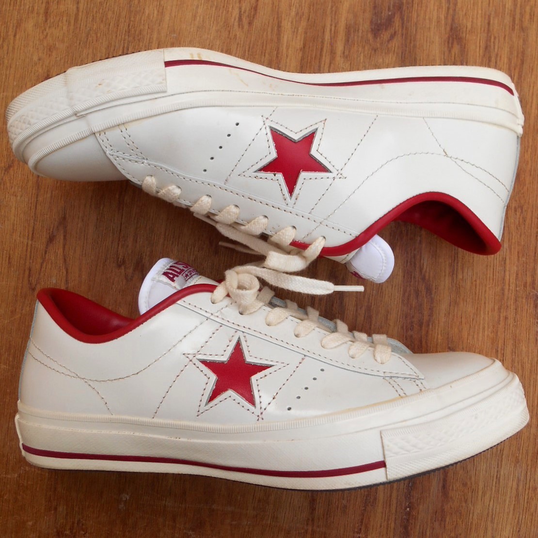 美品 CONVERSE ONE STAR OX WHITE/RED LEATHER US7 5 白x赤 J 26cm 