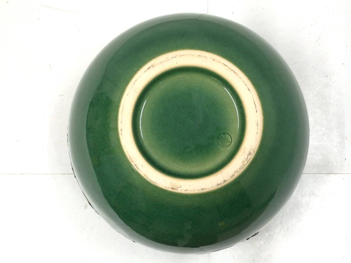 三彩作 信楽焼 花瓶 緑 高さ19cm 直径22cm 230502の画像4
