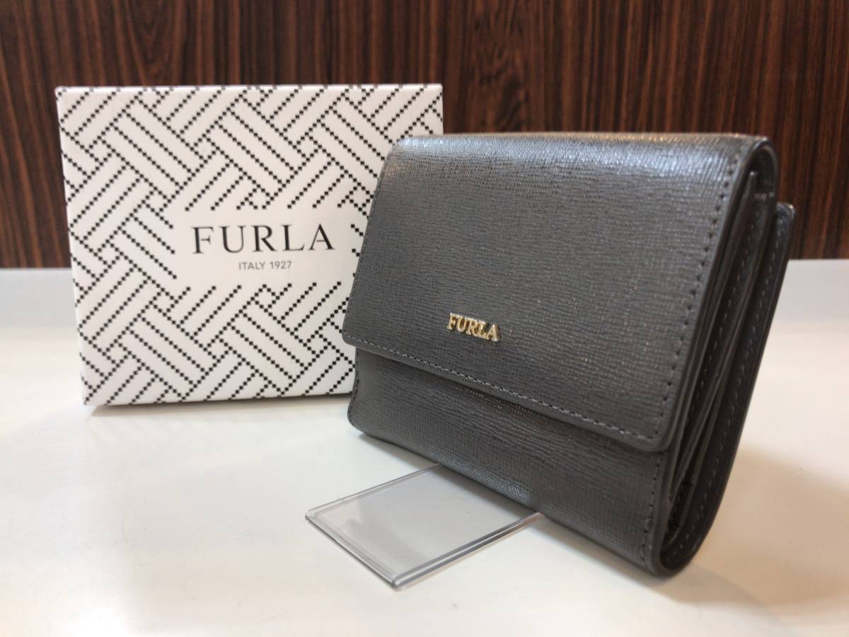 FURLA Furla leather wallet 2. folding purse gray JS-346603