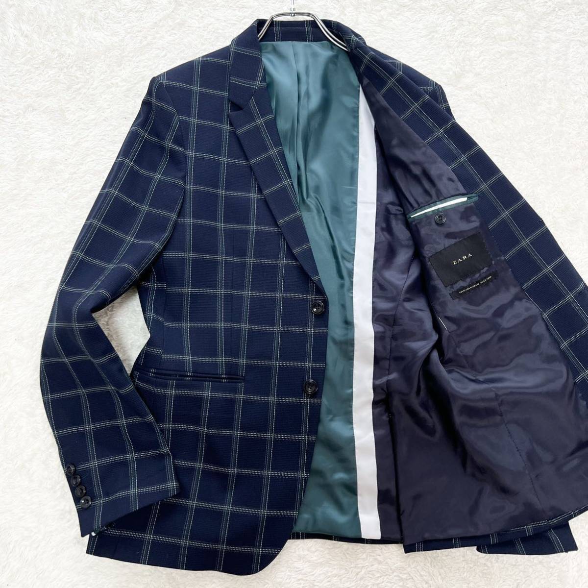 美品 ZARA【鮮やかな裏地】テーラードジャケット 紺ブレザー XL 美品 ZARA【鮮やかな裏地】テーラードジャケット 紺ブレザー XL