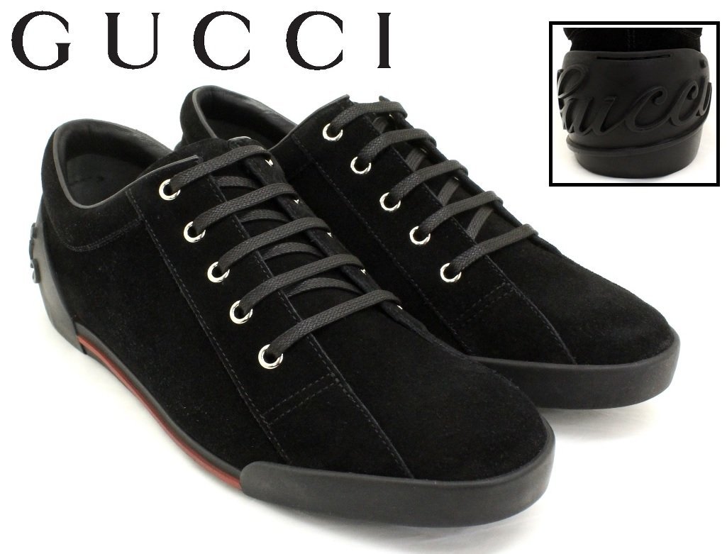 13万新品◇7=26cm◇GUCCI グッチ ヒールロゴスエードスニーカー黒1円