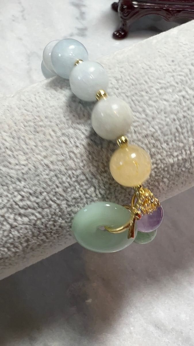 商品名 天然石ブレスレット　agate 8mm with jade donut pendant ブレスレット