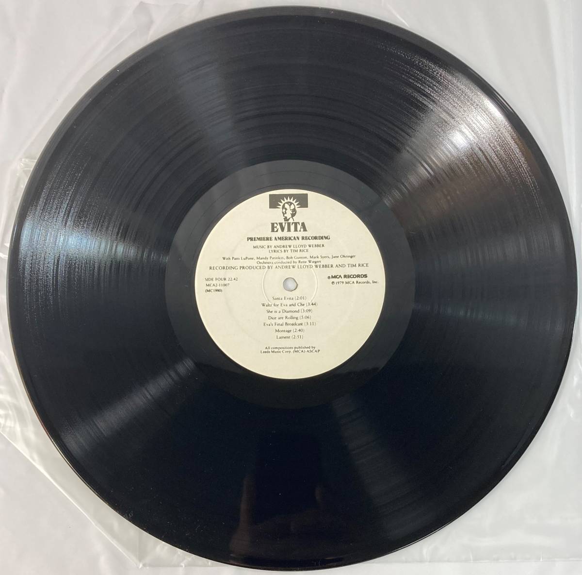 エヴィータ (Premiere American Recording, 1979) アンドリュー・ロイド・ウェバー 米盤LP 2枚組 MCA Cutout 見開き 未使用に近い_画像7