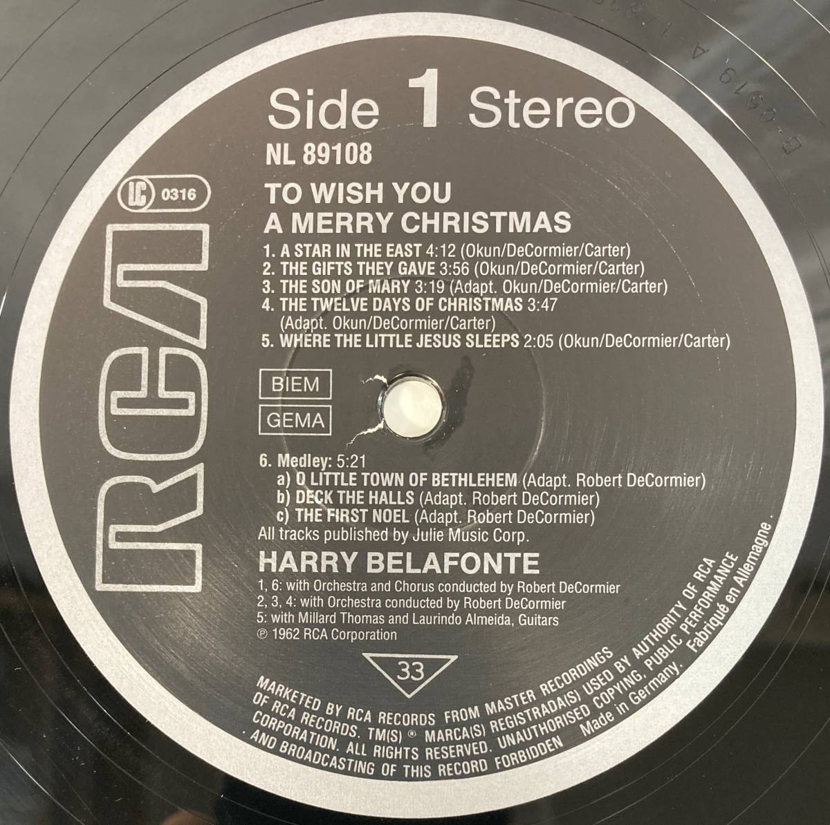 ハリー・ベラフォンテ (Harry Belafonte) / to with you A Merry Christmas 西独盤LP RCA NL 89108 未使用に近い_画像4