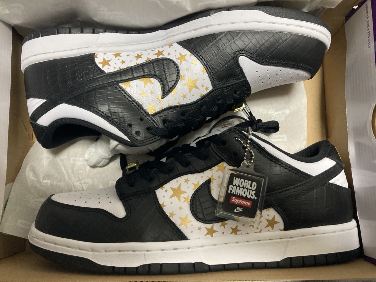 送料無料 新品 US9.5 27.5cm SUPREME NIKE SB DUNK LOW OG QS GOLD STARS WHITE/BLACK 黒 ブラック DH3228-102 シュプリーム ダンク ロー