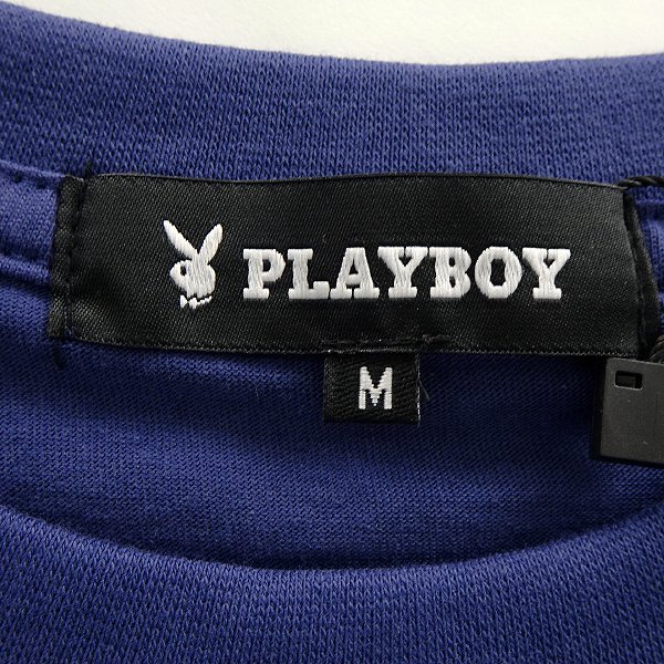 新品 プレイボーイ 23年 春夏 刺繍 コットン 半袖 Tシャツ M 紺 【PB1732025_79】 PLAYBOY バニー ポケT カットソー ストレッチ メンズの画像9