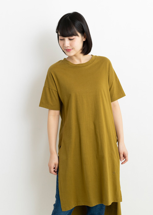 ☆ロングTシャツ☆ &Organic ロングスリットトップ　オーガニックコットン100%　カーキブラウン／People Tree(ピープルツリー)