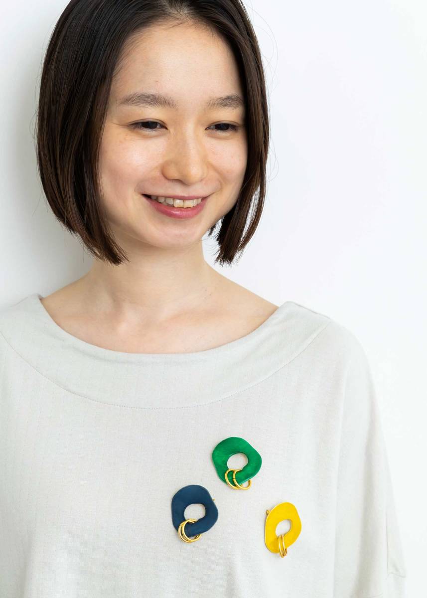 ★ブローチ★カピス貝製　カピスのサークルブローチ　ブルー（青色）／People Tree（ピープルツリー）