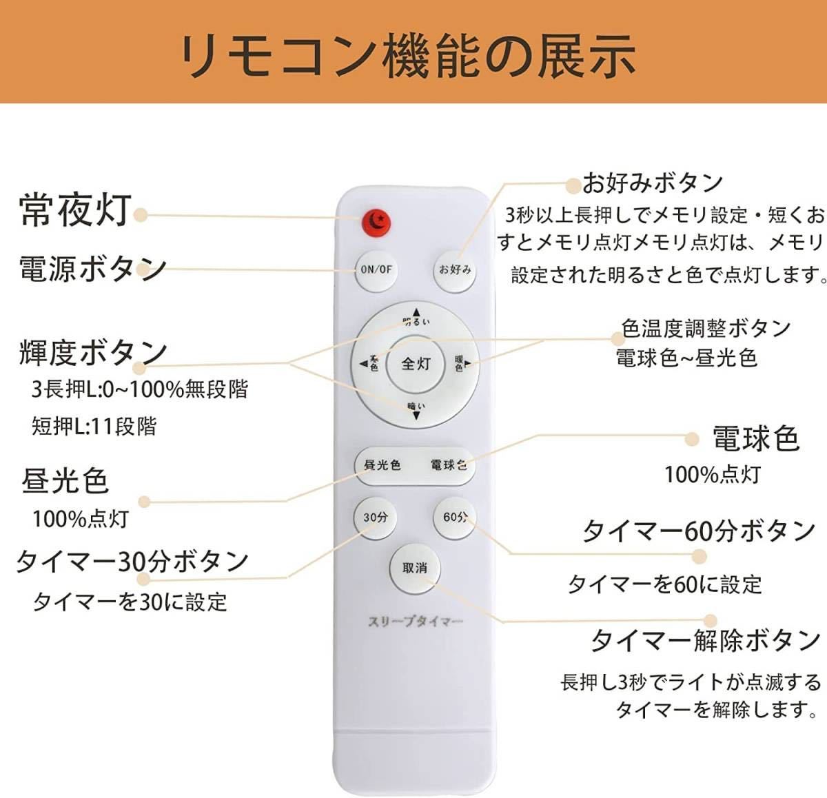 LEDシーリングライト天井照明 6畳 20w 調光調色 2500LM リモコン付き 電球色 昼光色 常夜灯3個セット_画像6