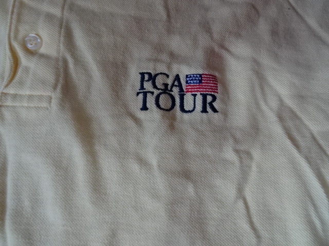 激レア USA購入 アメリカ 男子ゴルフツアー 【PGA TOUR】 ロゴ刺繍入り BIGサイズ 半袖ポロシャツUS XL イエロー 中古品_画像2