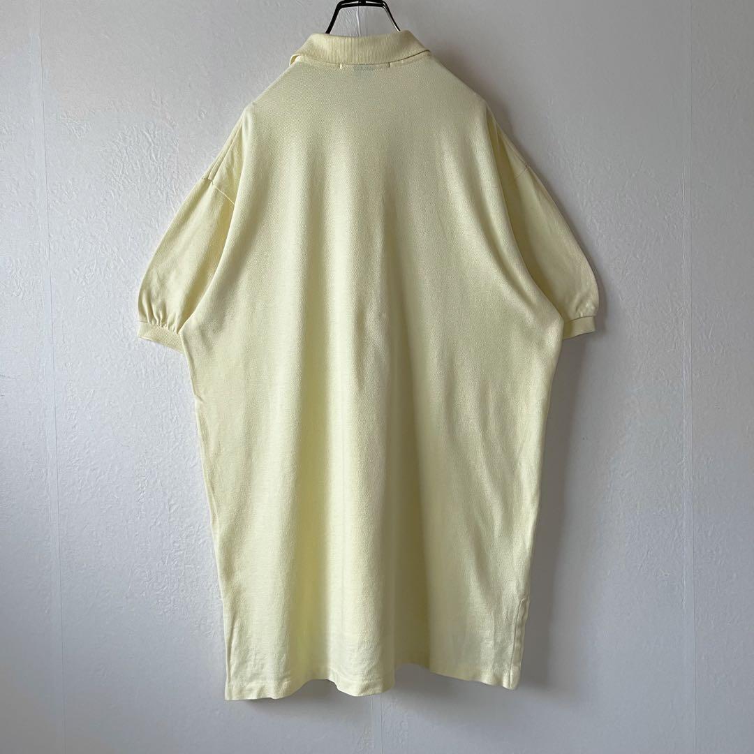 USA古着 アメリカ製 Ralph Lauren ラルフローレン 半袖ポロシャツ 刺繍ロゴ ワンポイント 黄色 ライトイエロー 綿 コットン かのこ