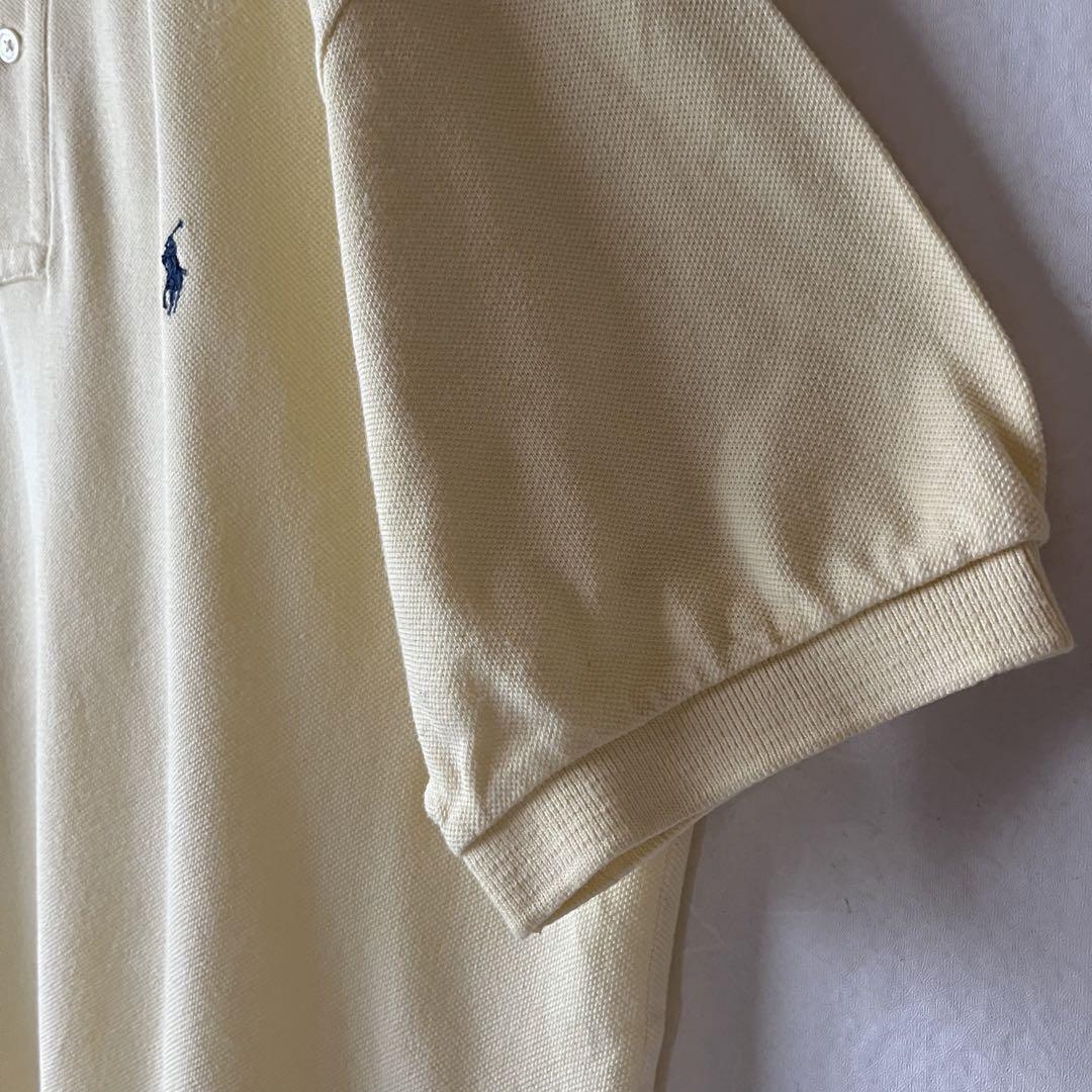 USA古着 アメリカ製 Ralph Lauren ラルフローレン 半袖ポロシャツ 刺繍ロゴ ワンポイント 黄色 ライトイエロー 綿 コットン かのこ