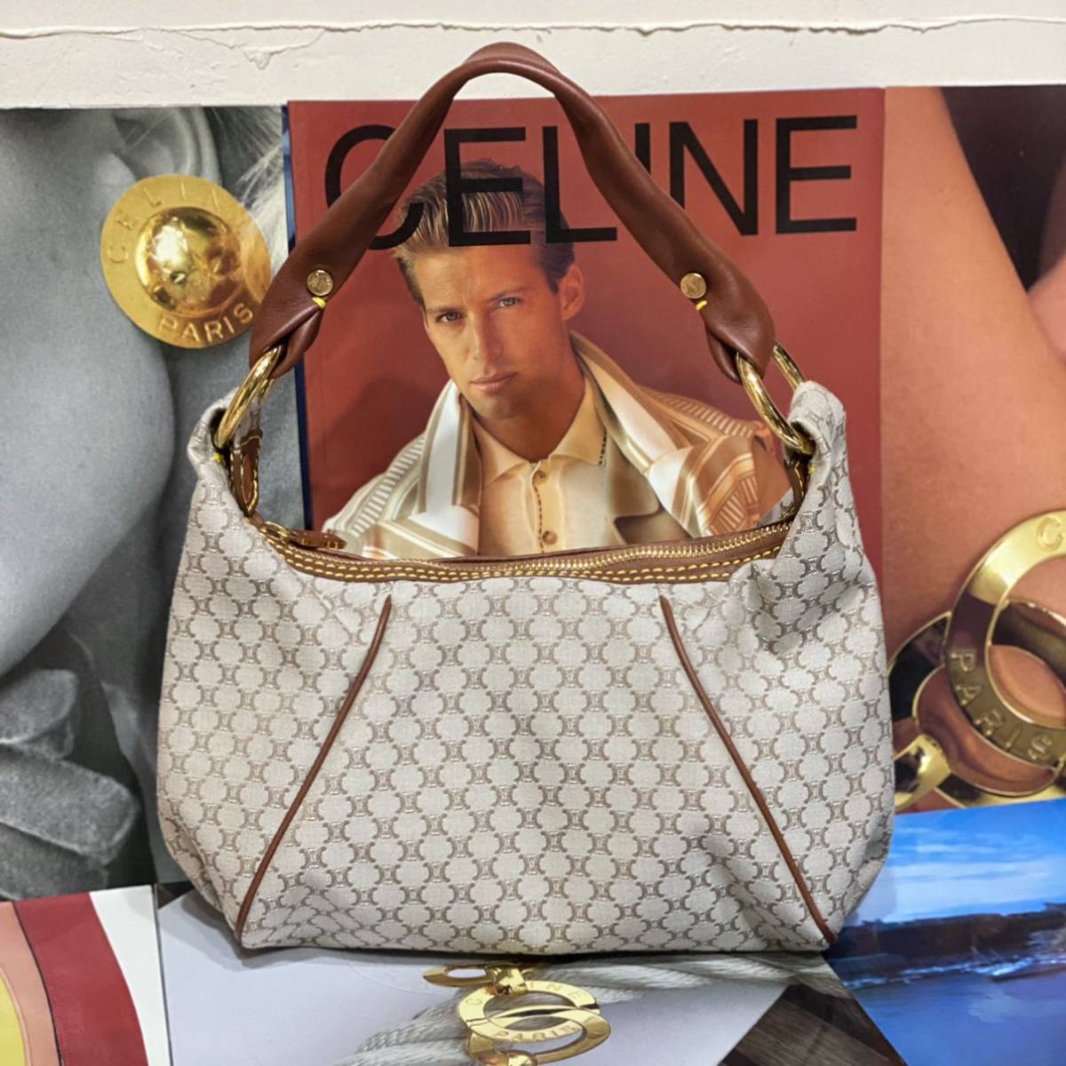 美品 CELINE クロワッサン型 肩掛けワンショルダーバッグ キャンバス