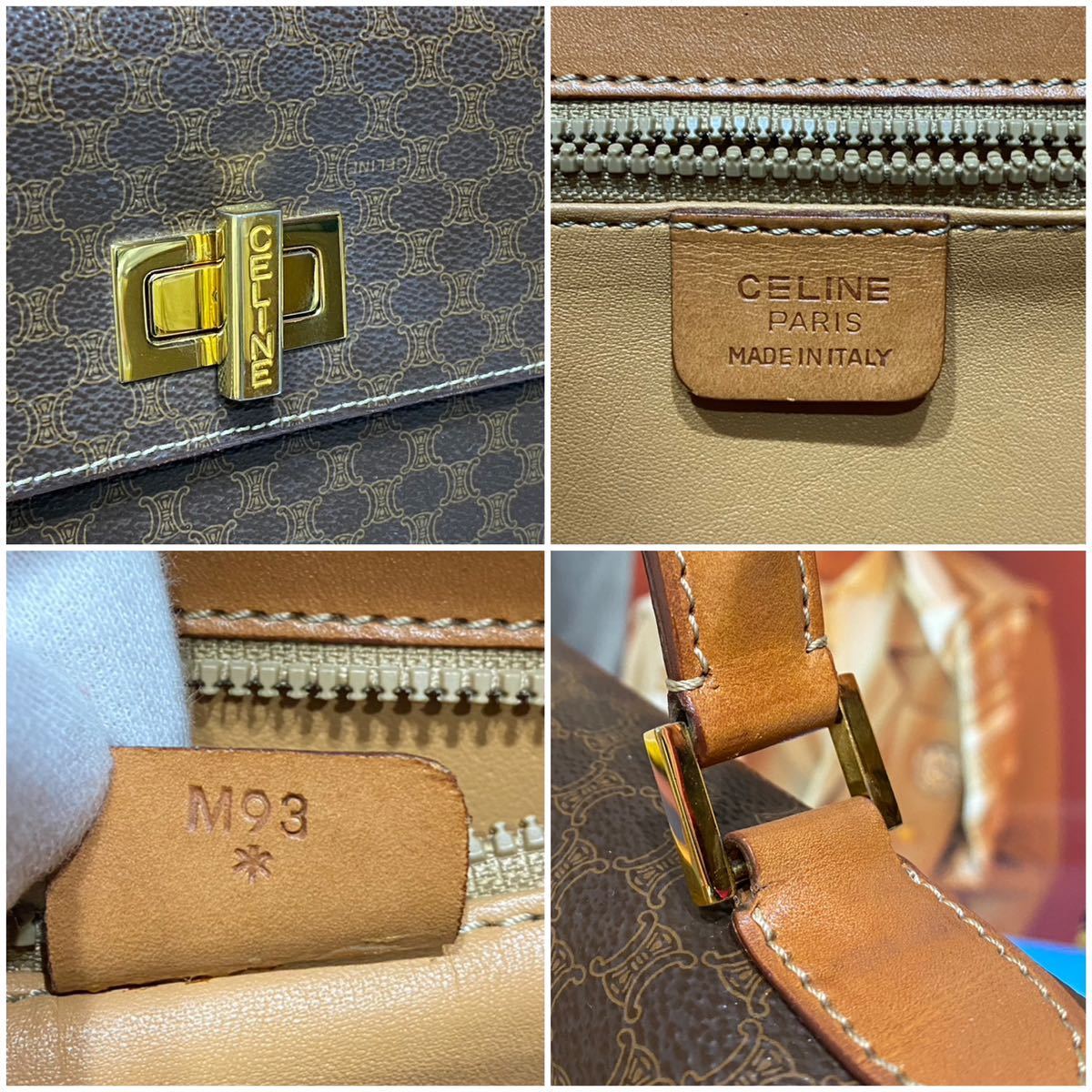 希少モデル VINTAGE OLD CELINE ハンドバッグ マカダム ターンロック金具 PVC×レザー ブラゾン トリオンフ クラシカル ヴィンテージバッグ_画像6