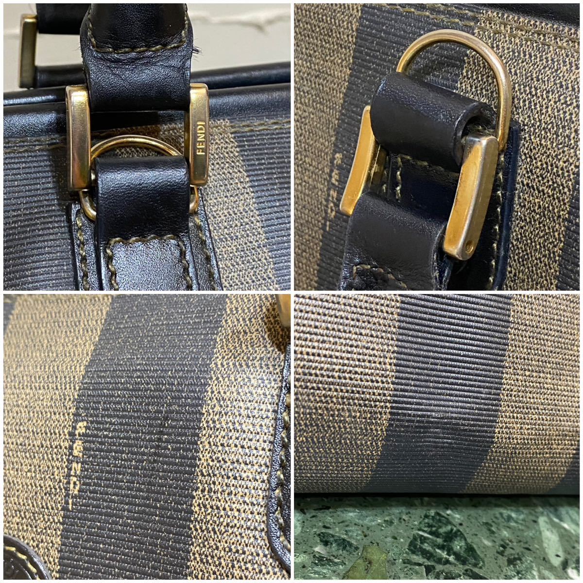 良品 FENDI ペカン柄 ハンドバッグ PVC×レザー 2WAYタイプ FFズッカ ストライプ VINTAGE OLD ヴィンテージバッグ