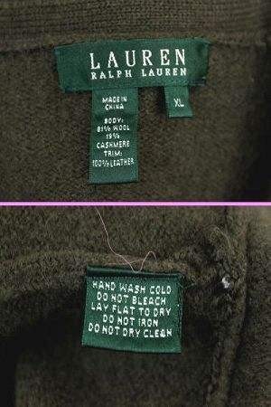 ●美品 ラルフ・ローレン Ralph Lauren カーディガン セーター ニット 長袖 Ｖネック ペプラム XL カーキ ウール カシミア混 F4158_画像3