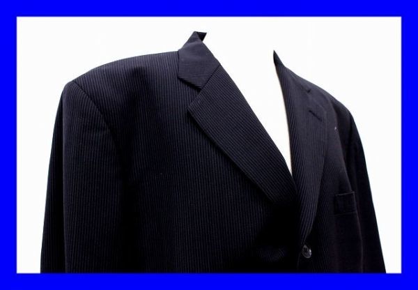 ●美品 ダーバン D'URBAN スーツ ジャケット パンツ セットアップ 上下 毛 ウール１００％ 黒 ブラック ストライプ柄 メンズ 服 F4293