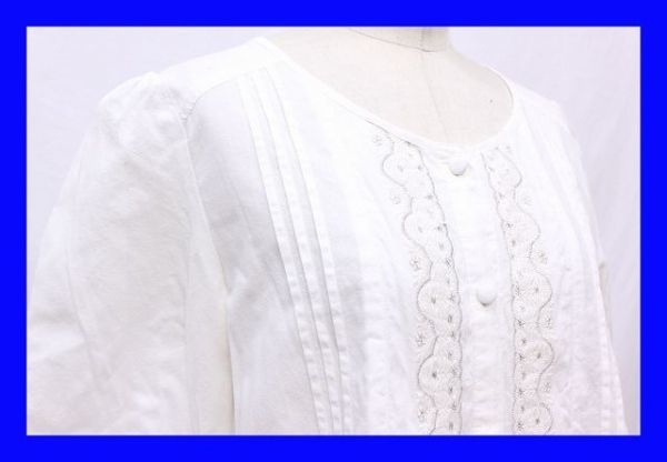 ●美品 全日本婦人子供服工業組合連合会 シャツ ブラウス チュニック Ｍサイズ 白 ホワイト 刺繍 レース F4172_画像1
