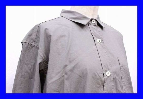 ●美品 パドゥリオン PAS DE LION シャツ ブラウス 長袖 ２ Ｍサイズ 綿１００％ グレー レディース 服F4164_画像1