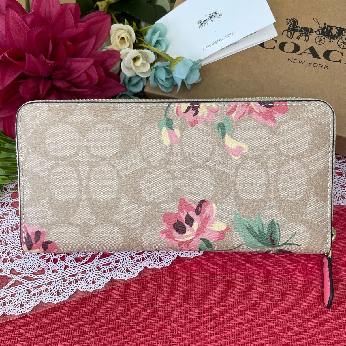 COACH＊コーチ 長財布 シグネチャー × 花柄 ピンク