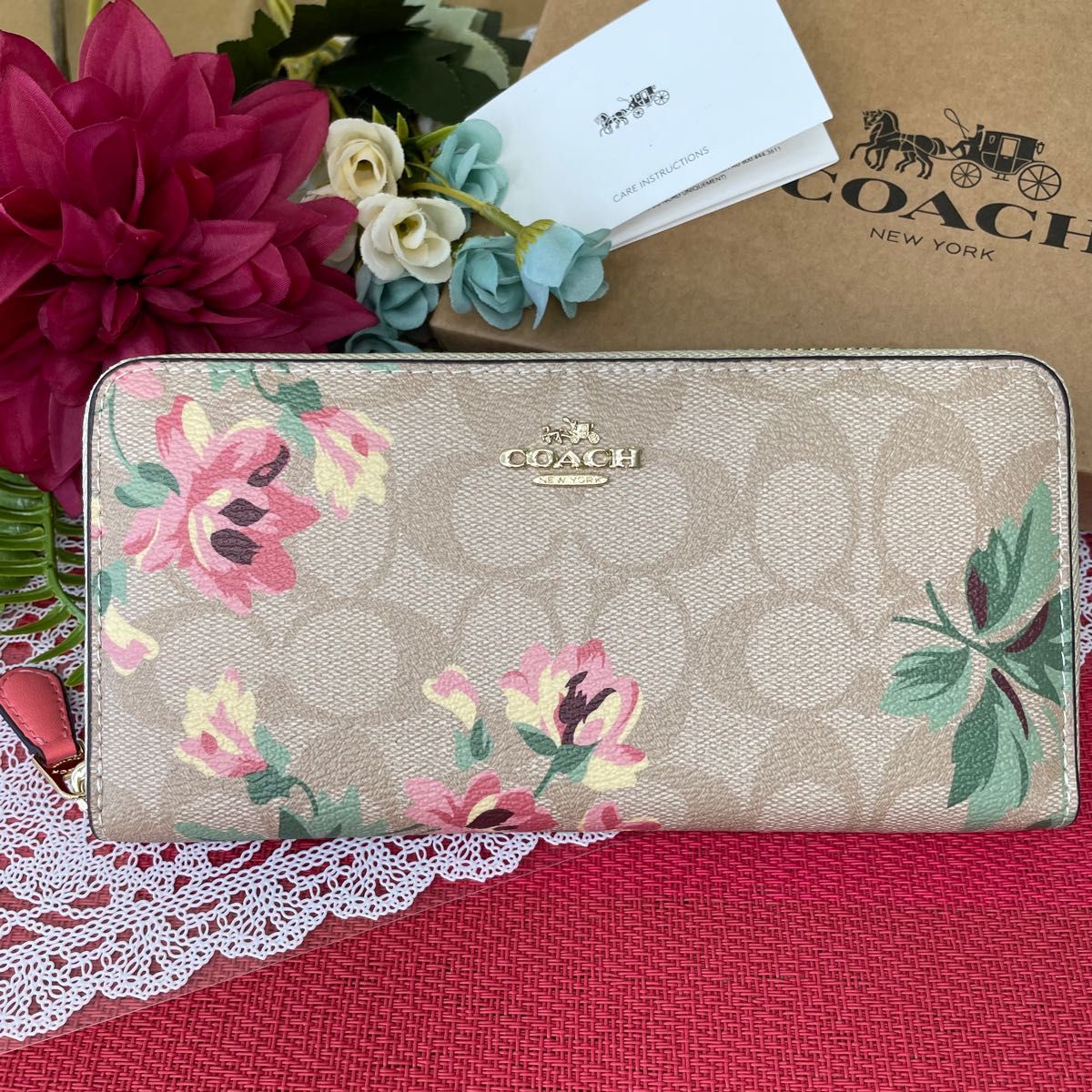 COACH＊コーチ 長財布 シグネチャー × 花柄 ピンク