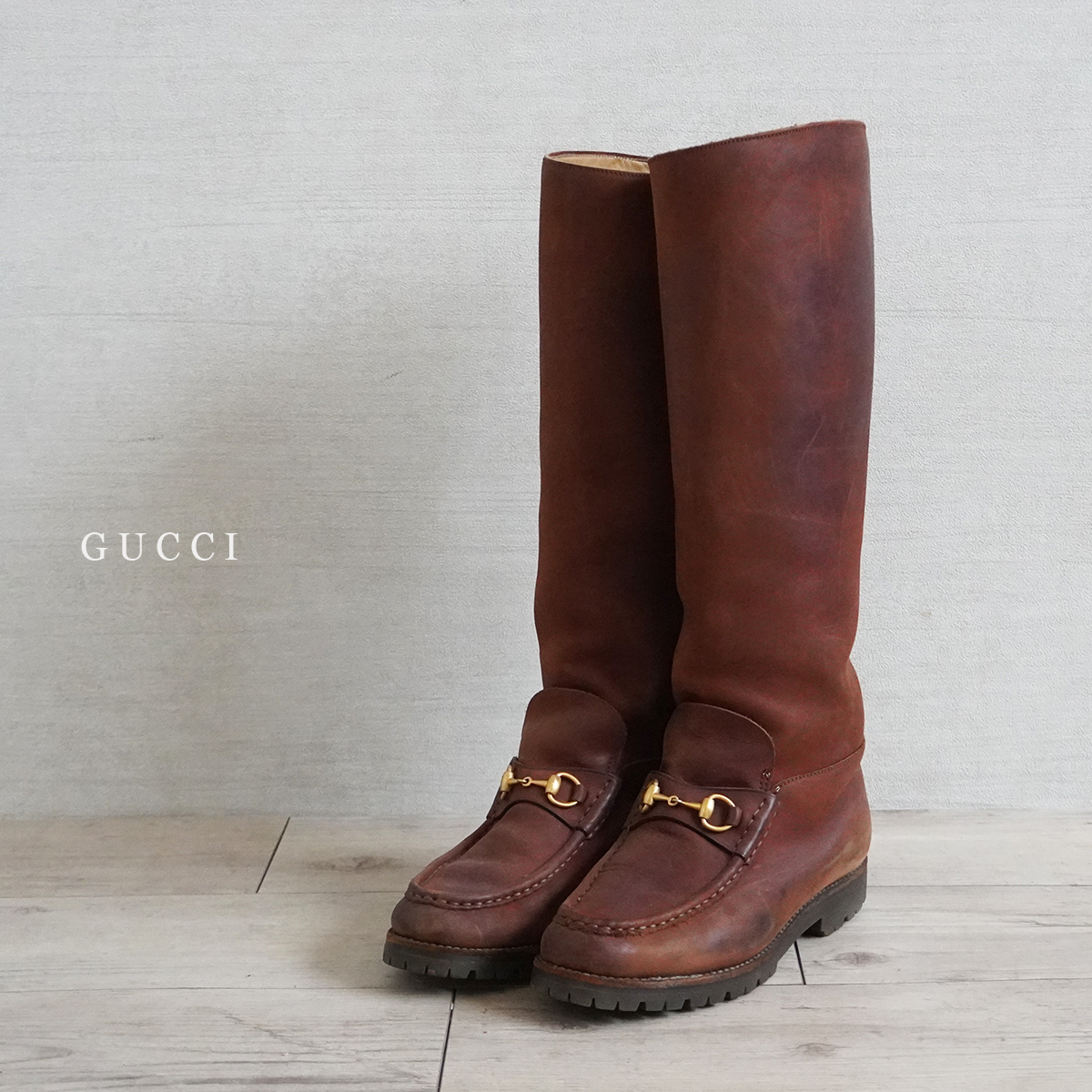 Gucci Gucci Horsebit Длинные Сапоги 36 1/2 Vibram Подошва Женская Коричневая Натуральная Кожа Нубук Кожа Винтаж Обувь