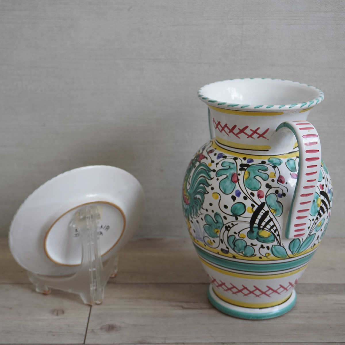 イタリア製 マヨリカ焼 SBERNA DERTA サブリナ デルタ フラワー ベース/アート プレート セット 飾り皿 壺 花瓶 水瓶 インテリアの画像2