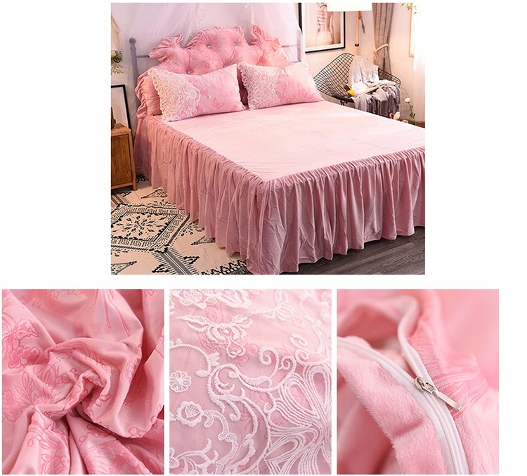  зимний фланель постельные принадлежности широкая двуспальная кровать сопутствующие товары 4 позиций комплект box простыня розовый 