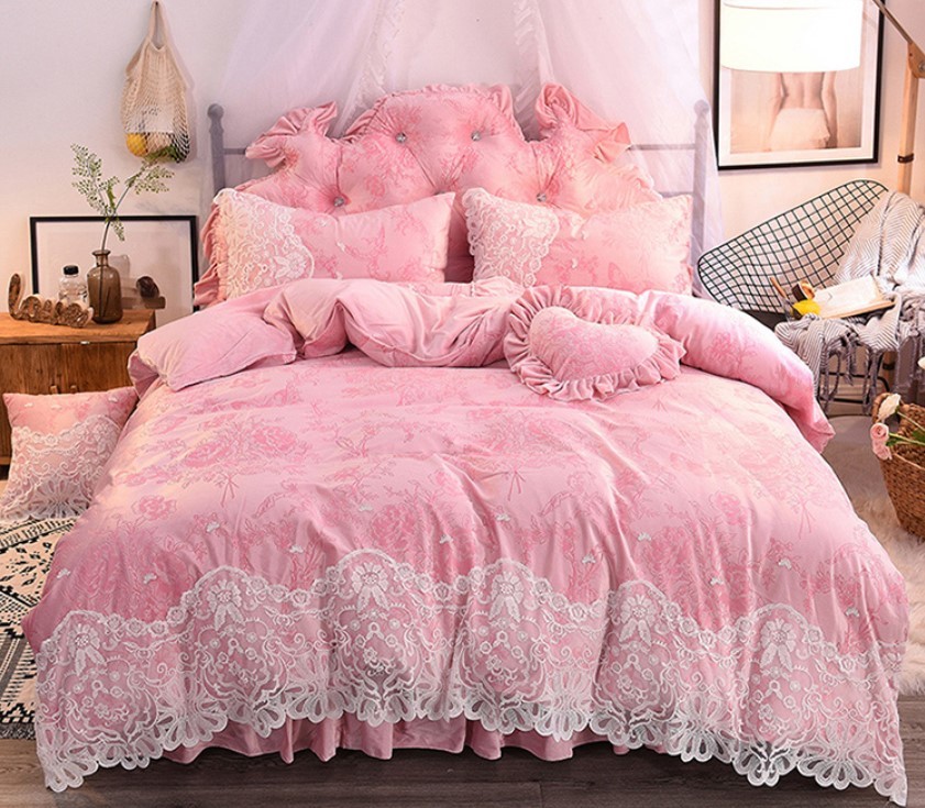  зимний фланель постельные принадлежности широкая двуспальная кровать сопутствующие товары 4 позиций комплект box простыня розовый 