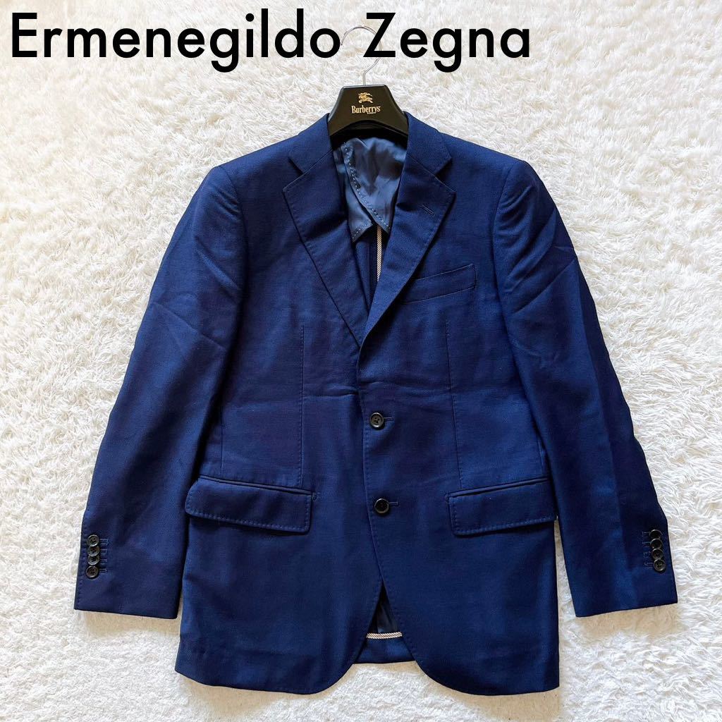 美品 Ermenegildo Zegna エルメネジルド ゼニア テーラードジャケット スーツ 背抜き 2B ネイビー メンズ L〜XL O32315-143_画像1