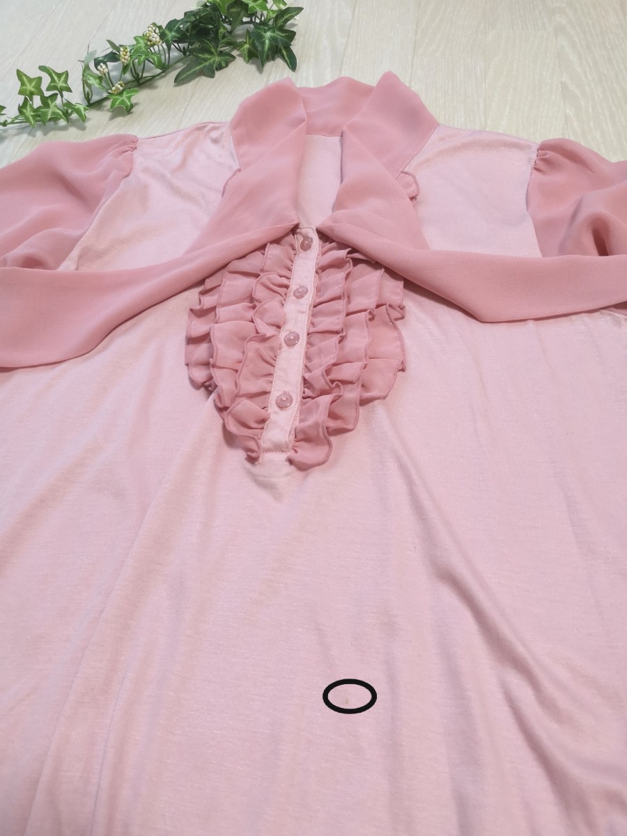 ☆MALE & Co. リボンタイ デザインシャツ とろみブラウス サーモンピンク☆_画像10