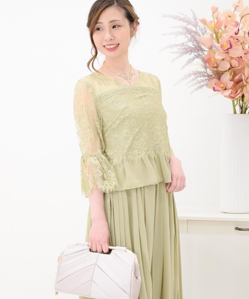  tag equipped Eimy Pearl by POWDER SUGAR Amy pearl bai powder shuga- race tops + pleat wide pants sombreness color 7 minute sleeve 