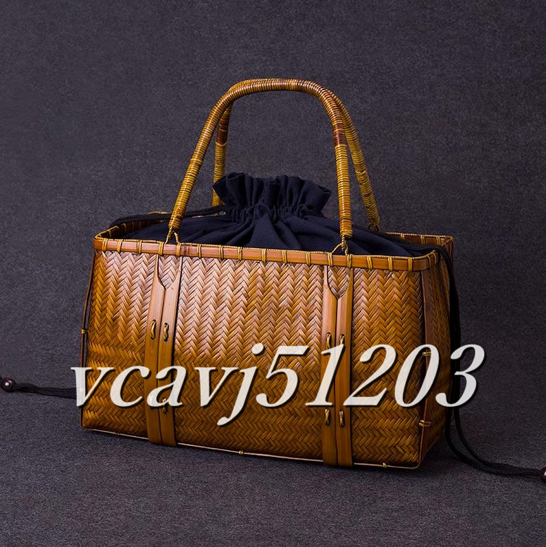◆美品◆職人 手作り レディースハンドバッグ 竹かごバッグ ハンドメイド 竹籠 バッグ 手編み バッグ 竹工芸 収納かご 買い物かご