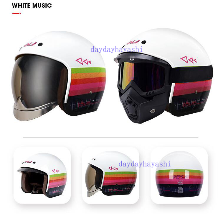 バイク半帽ヘルメットレトロ ヘルメット ジェット 半キャップ ハーレー メンズ レディース シールド付き 紫外線防止/UV_画像2