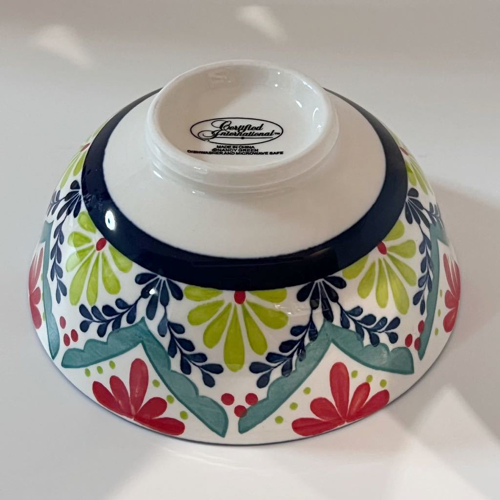 Certified International talavera ボウル 12cm 植物柄 ライトグリーン 赤 ネイビー 洋食器の画像3