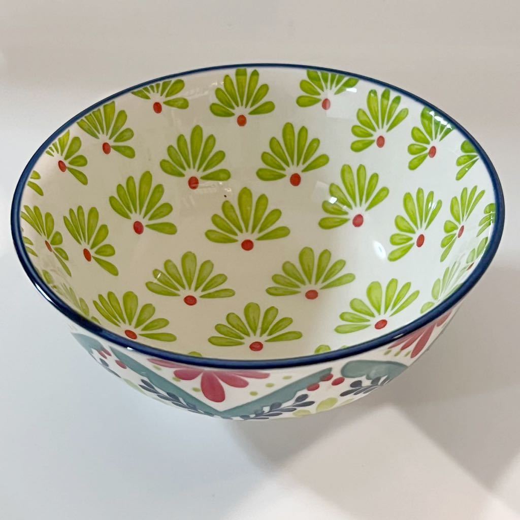 Certified International talavera ボウル 12cm 植物柄 ライトグリーン 赤 ネイビー 洋食器の画像2