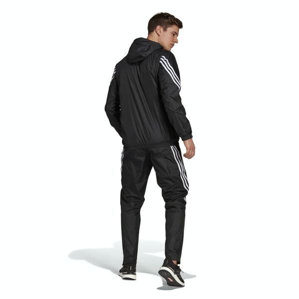新品 adidas アディダスオ ３ストライプ 撥水 裏地メッシュ ナイロン 上下セット セットアップ M ウーブン ジャケット パンツ ブラックの画像3