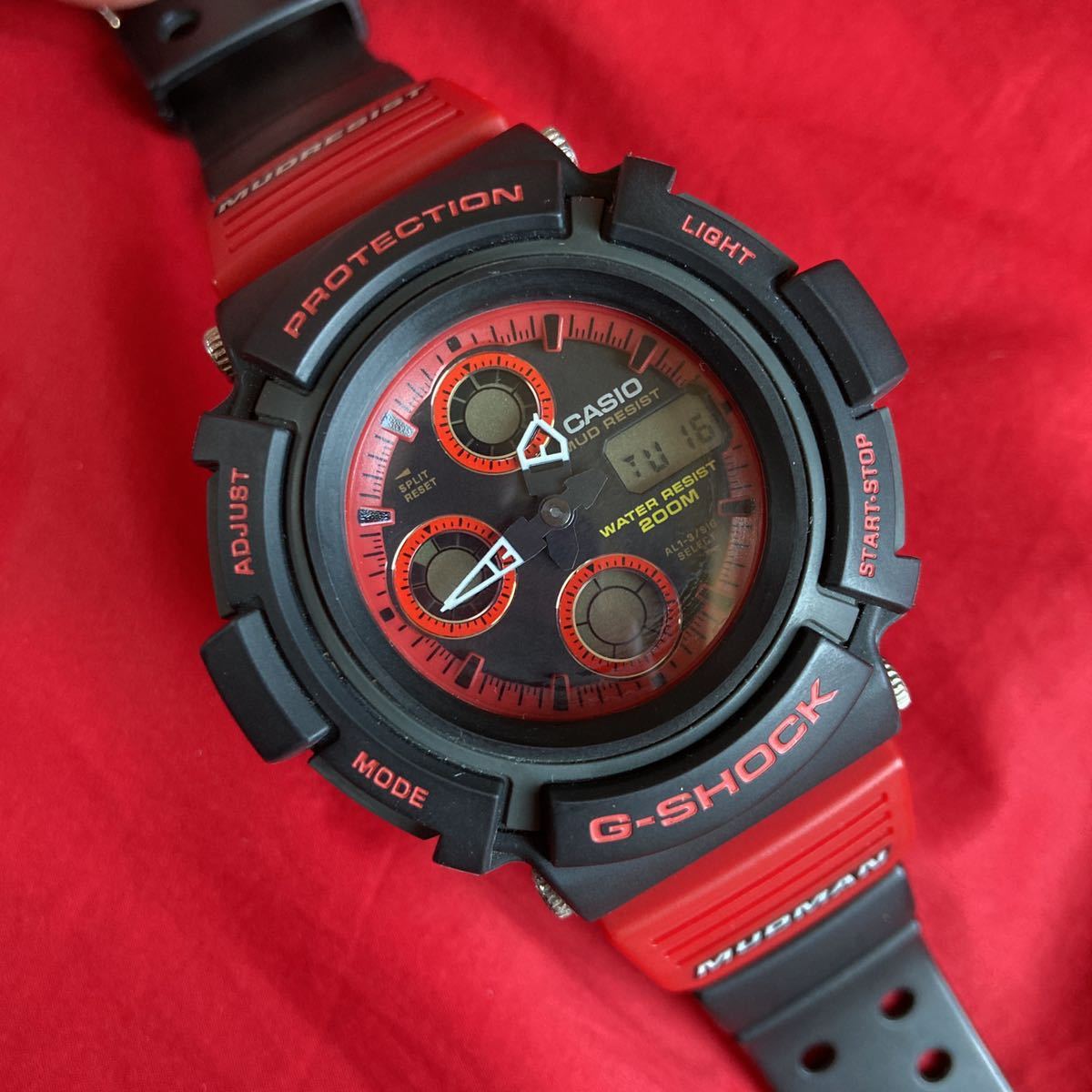 ★☆即決有☆★希少レア！赤黒色 限定 アナマッドマン G-SHOCK AW-570 G-SHOCK ★美品★ カシオMUDMAN Gショック アナログ/デジタル腕時計_画像7