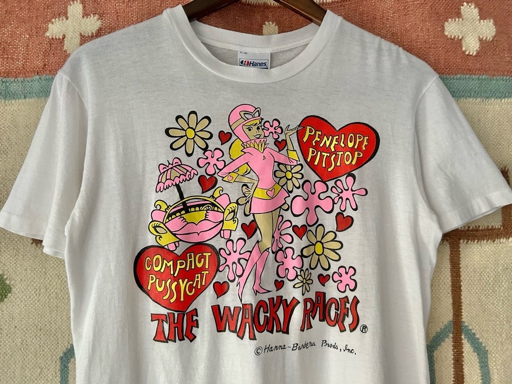 80s USA製 THE WACKY RACES PENELOPE PITSTOP ビンテージ アニメ Tシャツ US- M // チキチキマシン猛レース ケンケン ペネロッピー絶体絶命