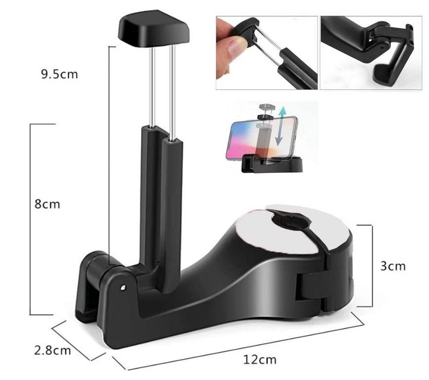 3個セット 車用 収納フック 後部座席 スマホホルダー   車載ホルダー  ヘッドレスシャフトに通すだけ 簡単取付 折り畳み式 