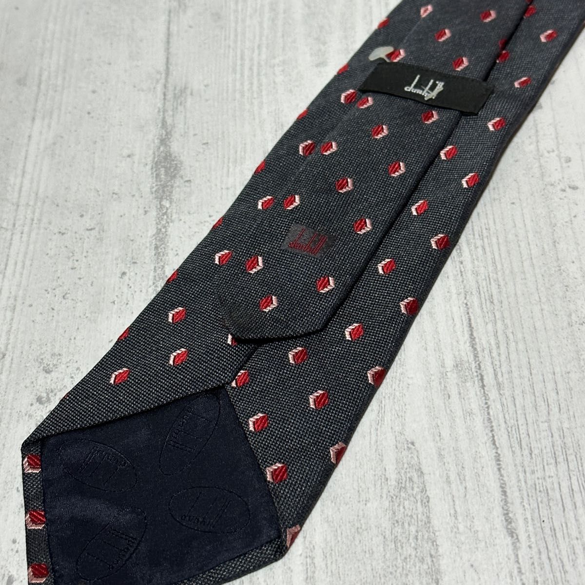 美品】dunhill ダンヒル グレー メンズ シルク100% 正規品 ネクタイ