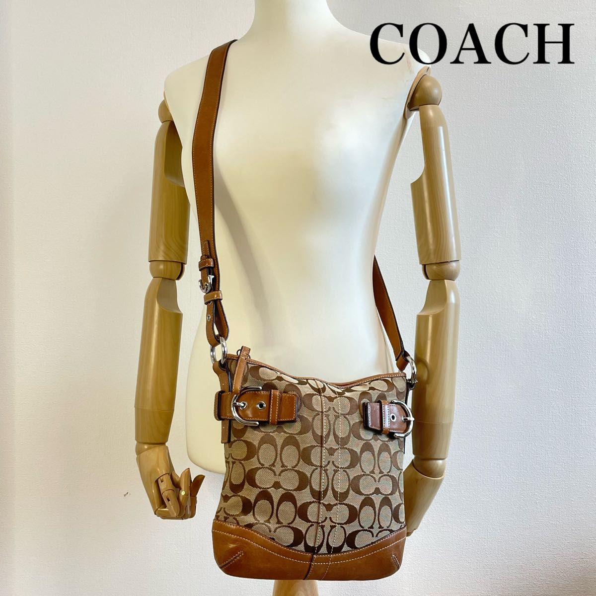 ■美品■ COACH コーチ シグネチャー レザー ショルダーバッグ ベージュ